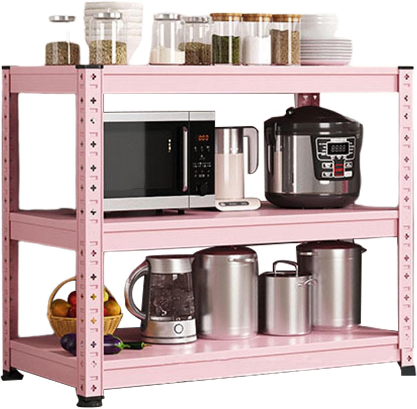 3-Tier Utility Shelves Metal Storage Shelves Garage Shelving Unit Adjustable Free Standing Kitchen Storage Shelf Rack, 31.5' H x 15.8' W,Pink-39.4' L
