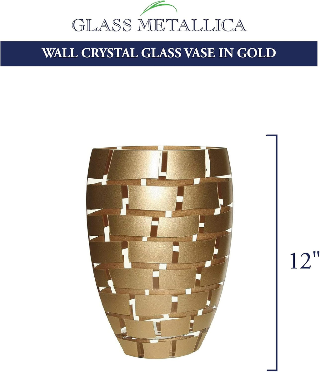 Badash Wall Crystal Glass Vase - 12' Tall Mouth-Blown European Crystal Vase in Gold - Fine Lead-Free Crystal Floral Vase & Home Decor Accent