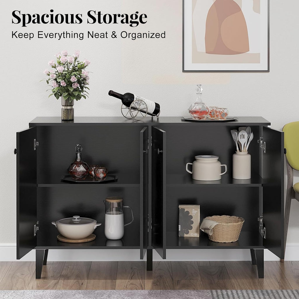 Panana Sideboard Buffet Cabinet Kitchen Storage Cabinet Living Room 4 Doors Console Table (Black)