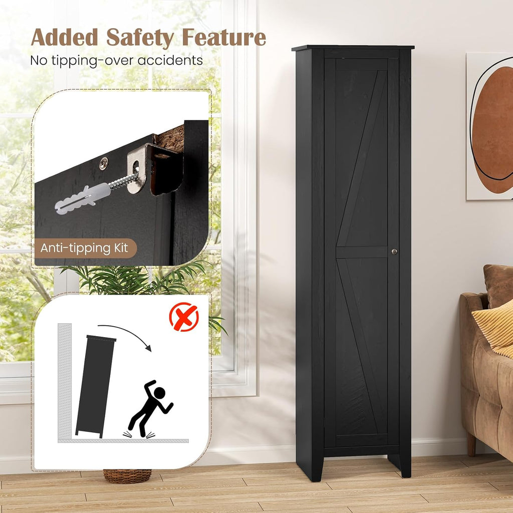 Giantex 72-Inches Narrow Storage Cabinet, Tall Bathroom Floor Cabinet with 4 Shelves, Barn Door, Anti-tilt Device, Raised Feet, Slim Storage Unit for Small Spaces, Living Room, Home Office, Kitchen