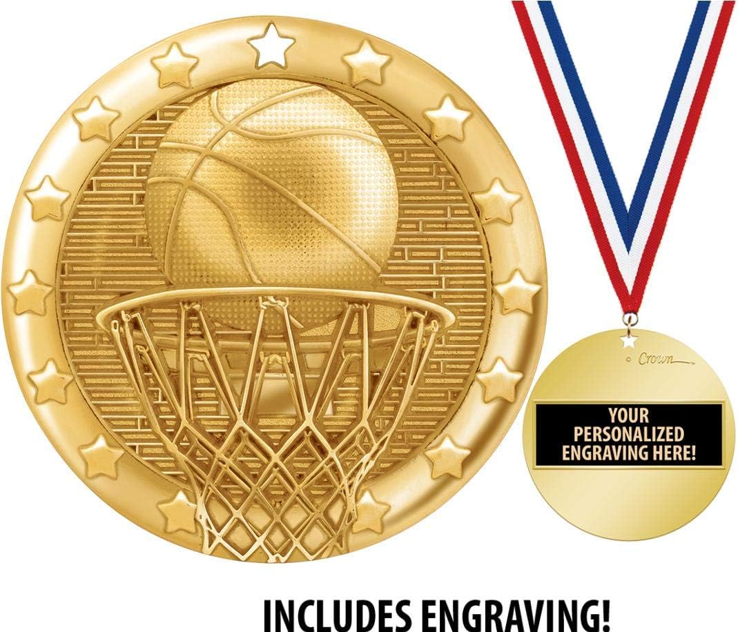 Crown Awards Basketball Medal, 2' Shiny Gold 1st Place Medals for Kids with Free Custom Engraving Prime