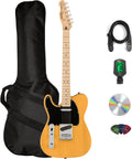 Fender Squier Affinity Telecaster w/Maple Fingerboard, Left Handed - Butterscotch Blonde Bundle with Gig Bag, Tuner, Strap, Picks, and Austin Bazaar Instructional DVD