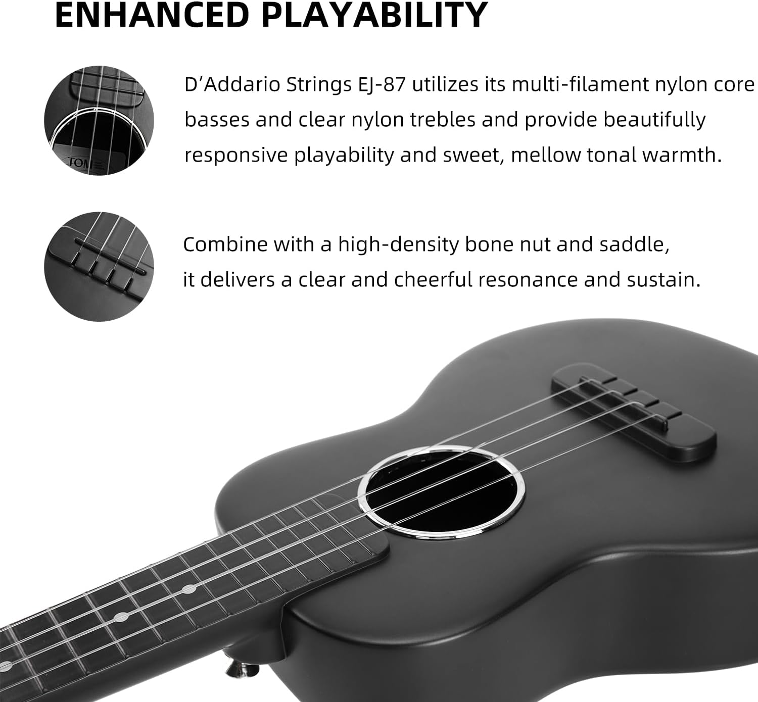 TOM 23″ Carbon Fiber Electric Ukulele – Waterproof & Travel-Ready with Built-in Pickup (Volume/Tone Control), Includes Gig Bag & Full Kit. Ideal for Outdoor, Beginners & Performers(Black EQ)