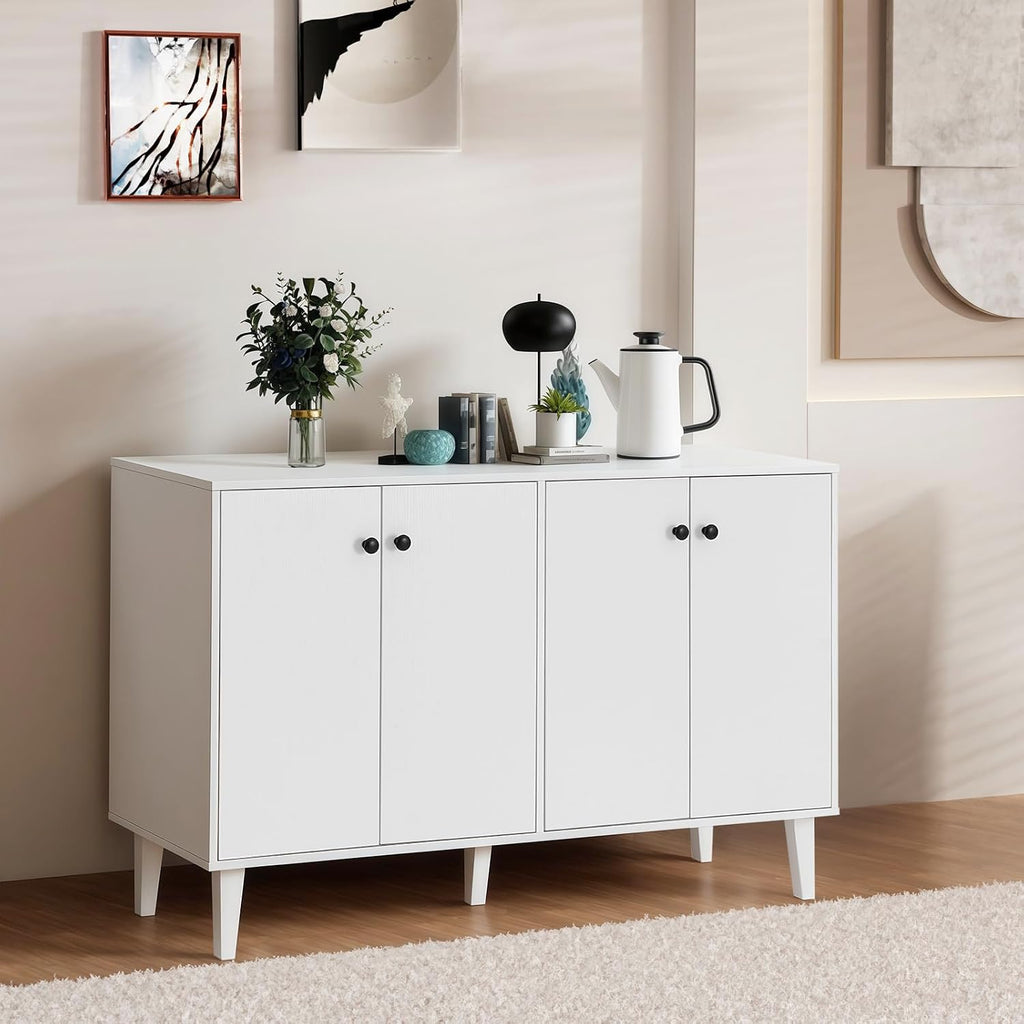 Panana Sideboard Buffet Cabinet Kitchen Storage Cabinet Living Room 4 Doors Console Table (White)