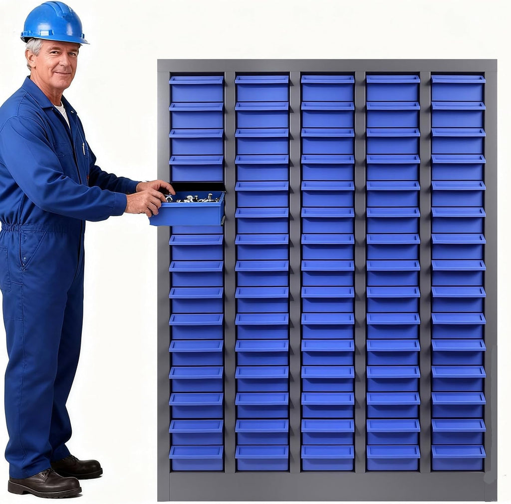 75 Drawer Small Parts Organizer Cabinet with ABS Drawers, Nuts and Bolts and Screw Organizer with Dividers, Hardware Storage with Label Slots, Metal Parts Cabinet for Garage Workshop