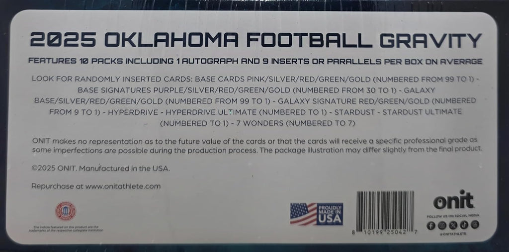 2025 Onit Gravity College Football Card Hobby Box (Oklahoma Sooners)