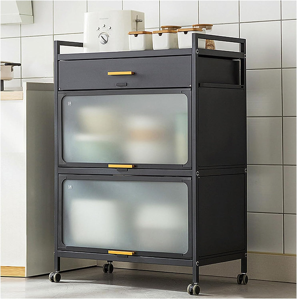 5 Tier Kitchen Bakers Rack with Drawer and Lockable Casters Black 70×102cm Microwave Stand nizer for Home and Office Storage