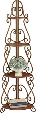 Touch of Class Meyda Scrolling Natural Cherry Wooden and Metal Corner Shelf Etagere