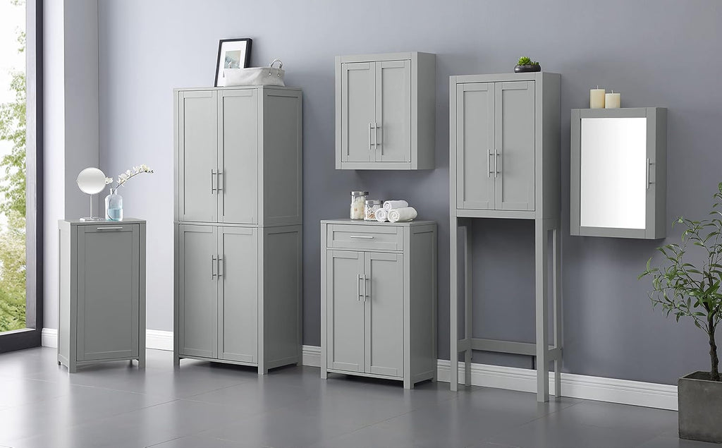 Crosley Furniture Savannah Tall Pantry Storage Cabinet with Shelves, Kitchen, Dining, or Laundry Room, Gray