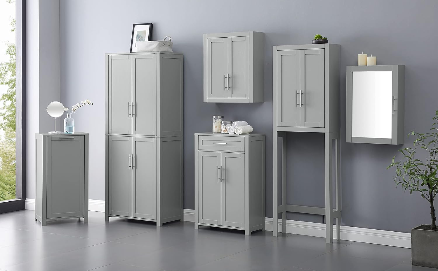 Crosley Furniture Savannah Tall Pantry Storage Cabinet with Shelves, Kitchen, Dining, or Laundry Room, Gray