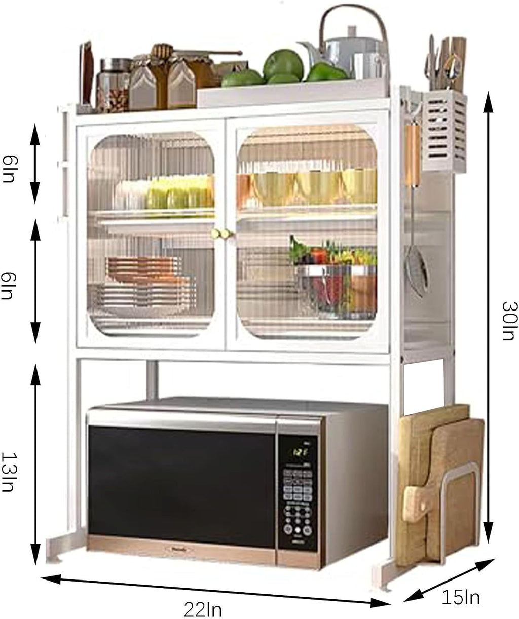 Kitchen Countertop Microwave Oven Rack,Microwave Stand,Microwave Shelf with Storage Cabinet,Suitable for Tabletop Tableware Storage in Kitchens and Restaurants (White)