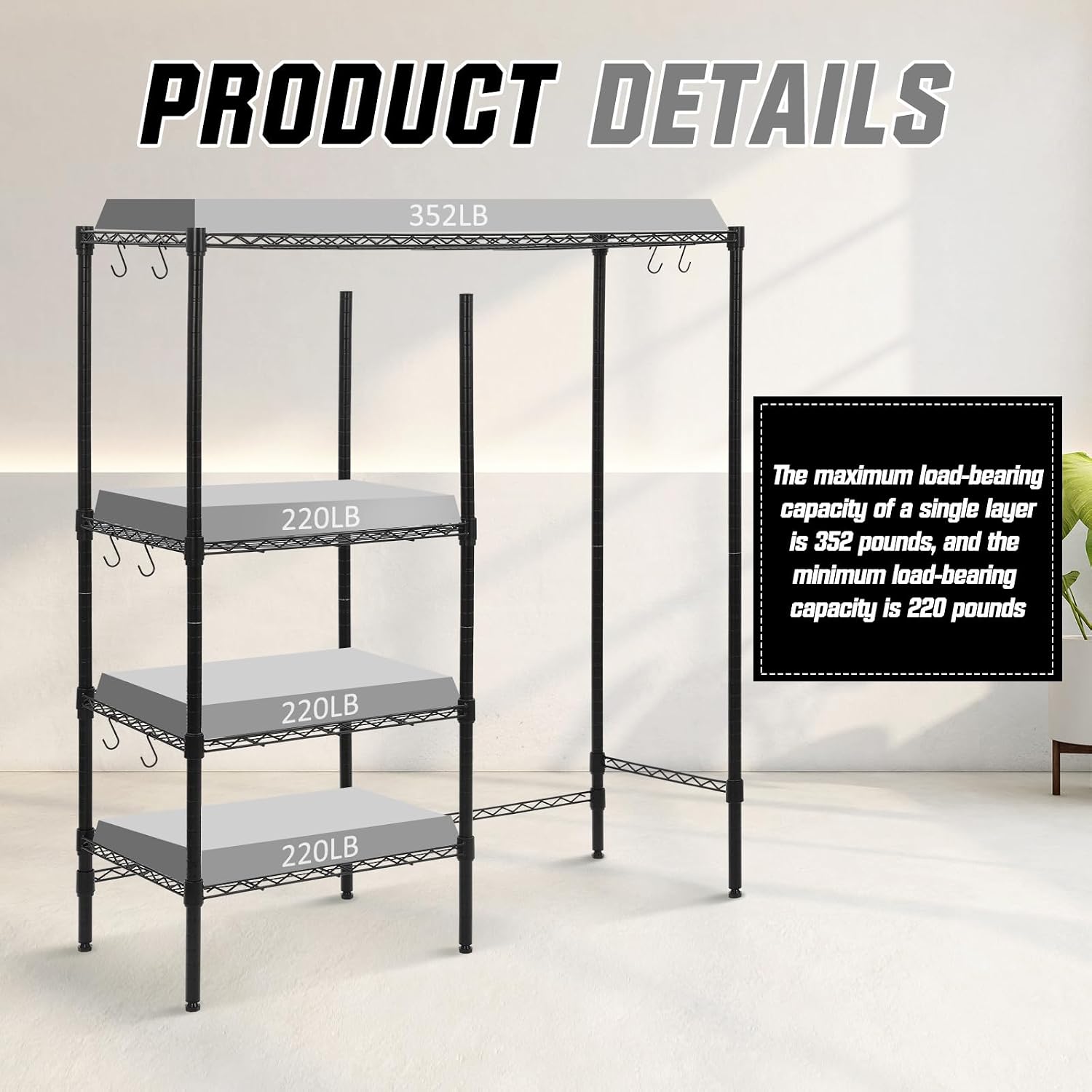 Huwena Mini Fridge Stand with Storage Shelf for Dorm 4 Tier Mini Microwave Stand Baker Rack Adjustable Height Over Fridge Storage Organizer with Hook for College Dorm Kitchen Office Coffee Bar(Black)