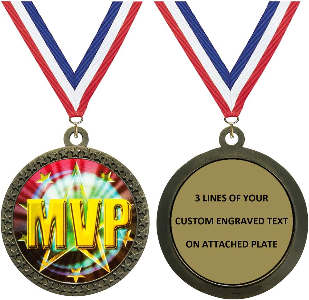 Express Medals Various Styles 1 to 50 Pack of Gold Silver Bronze Engraved Most Valuable Player Medals Trophy Award with Neck Ribbon Medal Trophies Gift Prize MVP Event Custom Personalized