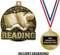 Crown Awards Reading Medals, 2' Gold Reading Bookworm Medal Award with Free Custom Engraving