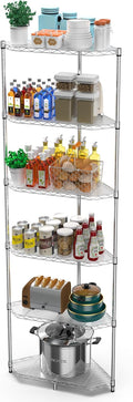 6 Tier NSF Corner Wire Shelf Shelving Unit, 20 x 20 x 72 Inch 600lbs Capacity Heavy Duty Adjustable Metal Storage Rack with Leveling Feet & Shelf Liners for Office Kitchen Bathroom and More - Chrome