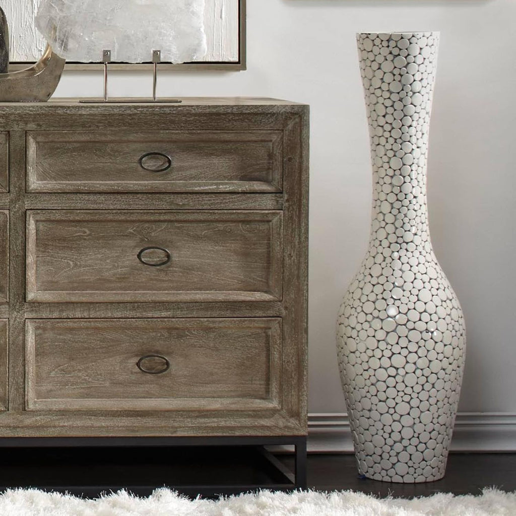 Z Gallerie Wood Oslo Floor Vase, Modern Flower Vase for Elegant Home Decor, Designed for Decorative Flowers & Foliage Living Room, Dining Room & Bedroom, White 12.60' D X 45' H