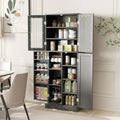 LOKO 63.5' Tall Kitchen Pantry Storage Cabinet, Freestanding Food Storage Cabinet with Glass Doors, Storage Shelves & Door Racks, Modern Cupboard for Dining Room, Living Room (Black)