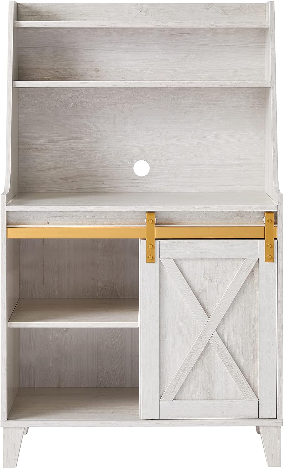 HOMES: Inside + Out Dover Farmhouse Multi-Storage with 7 Shelves 32 in. Kitchen Baker's Racks for Dishes, Spice Jar, Vases, and Chopping Board, White Oak