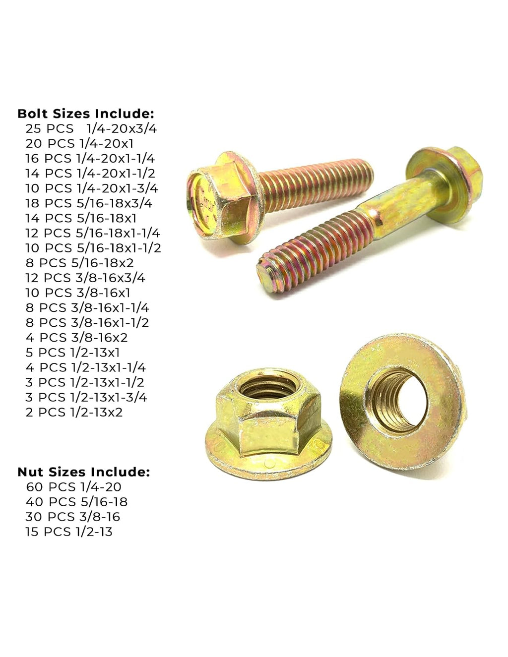 Grade 8 Hex Cap Flange Frame Bolt Yellow & Locking Flange Nuts Assortment Kit - 351 Pieces!