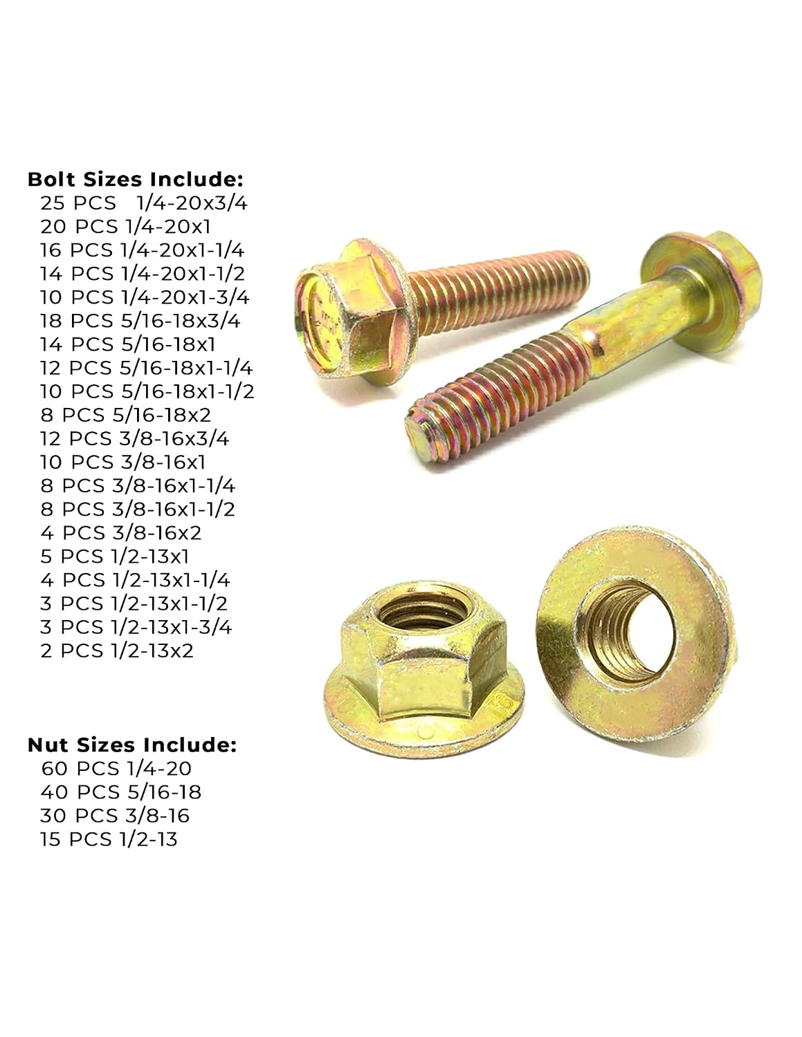 Grade 8 Hex Cap Flange Frame Bolt Yellow & Locking Flange Nuts Assortment Kit - 351 Pieces!