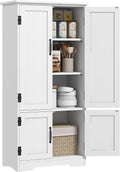 HOMCOM 48.5' Kitchen Pantry Cabinet with 2 Adjustable Shelves and 4 Beadboard Doors, Compact Farmhouse Kitchen Storage Cabinet for Dining Room, White