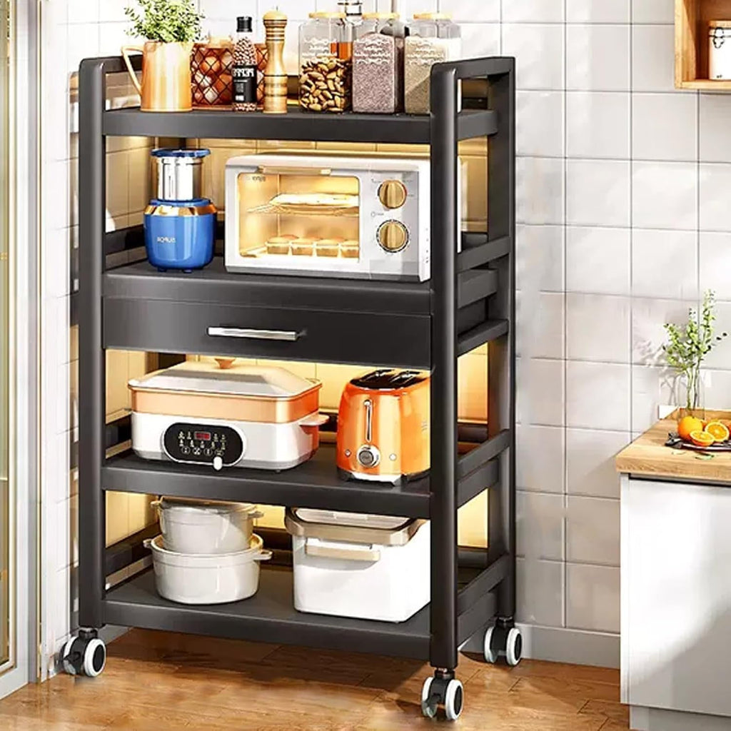 Kitchen Floor Cupboard Tall Storage Cabinet with Flip Doors Adjustable Shelves Kitchen Storage Sideboard with Countertop Free Standing，Microwave Oven Stand, Black Baker's Rack with Drawer, R