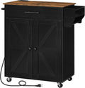 HOOBRO Kitchen Island with Power Outlet, Rolling Kitchen Island with Large Worktop, Kitchen Island Cart with Spice Rack and Drawer, Island Table for Dining Room, Rustic Brown and Black BF88UZD01