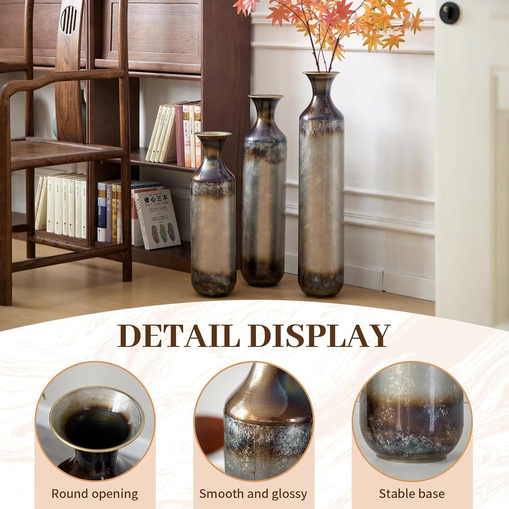 Elegant White Metal Vase Set with Gold Accents - 3-Piece Droplet Design for Stunning Home Decoration!