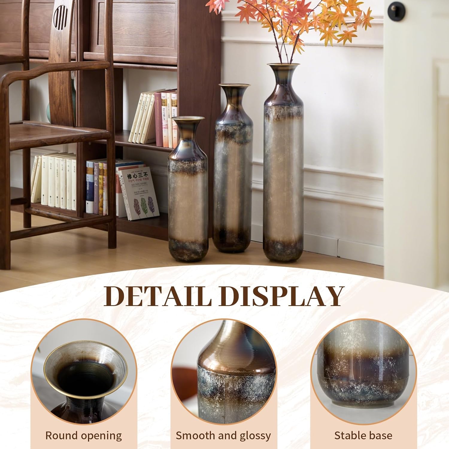 Elegant White Metal Vase Set with Gold Accents - 3-Piece Droplet Design for Stunning Home Decoration!