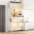 5-Tier Kitchen Baker's Rack with Drawers, Metal Coffee Bar Cabinet, Transparent Flip Switch Door, DIY Backplane, 4 Hooks - Stylish White Storage Solution, L-80Cm/31.5',White,L,80CM/31.5IN