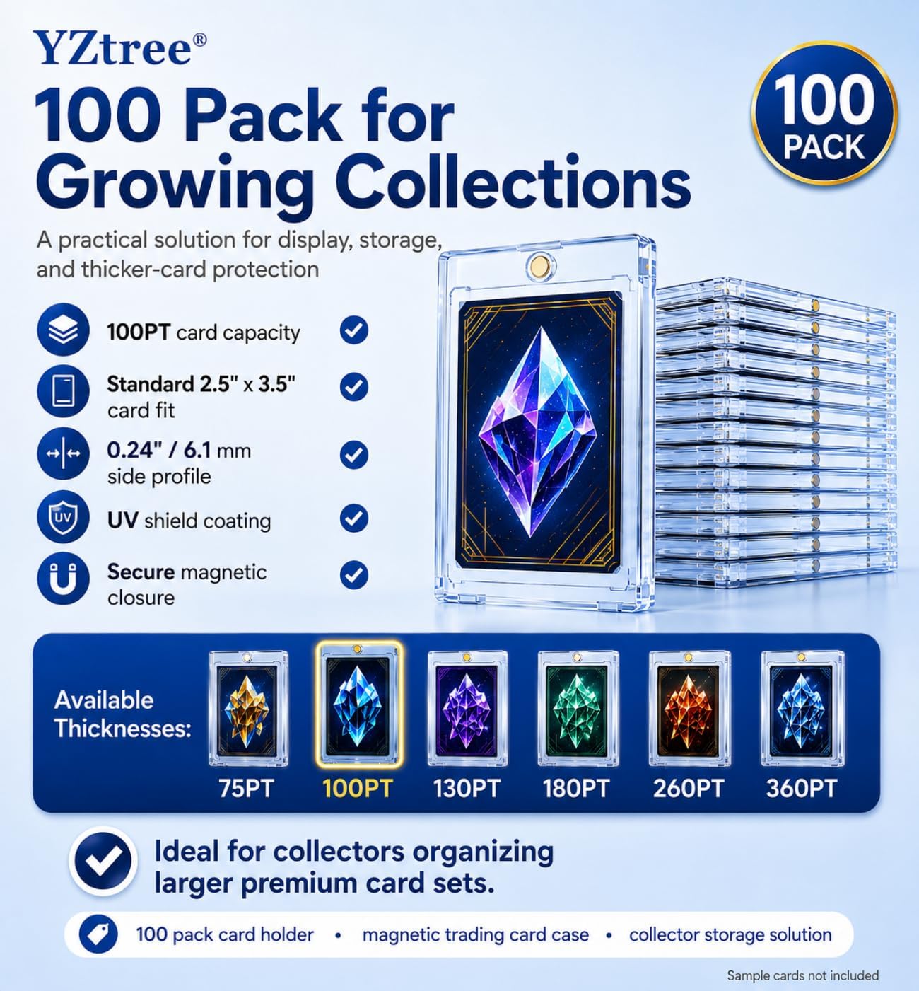 100pt Magnetic Card Holder, 100 Pack Acrylic Card Cases for TCG Card | for Premium Trading Cards, U-V Resistant Magnetic Sports Card Holder for Thick Cards, TCG Pulls, Display and Grading Prep