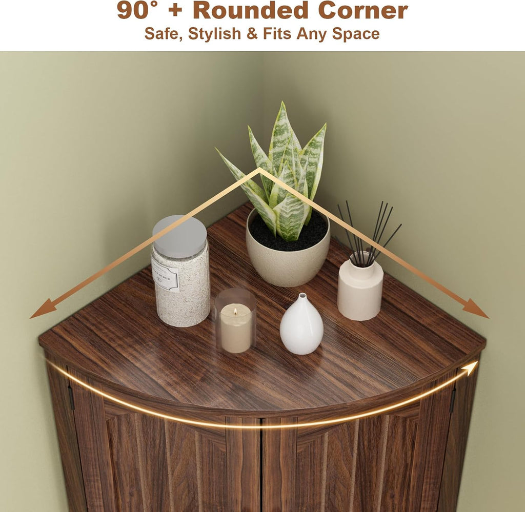 HOKYHOKY Tall Corner Cabinet, 64.7' Corner Storage Cabinet with 4 Doors and 5 Storage Shelves, Farmhouse Space Saver with Arched Door Design for Living Room, Kitchen, Bathroom, Office