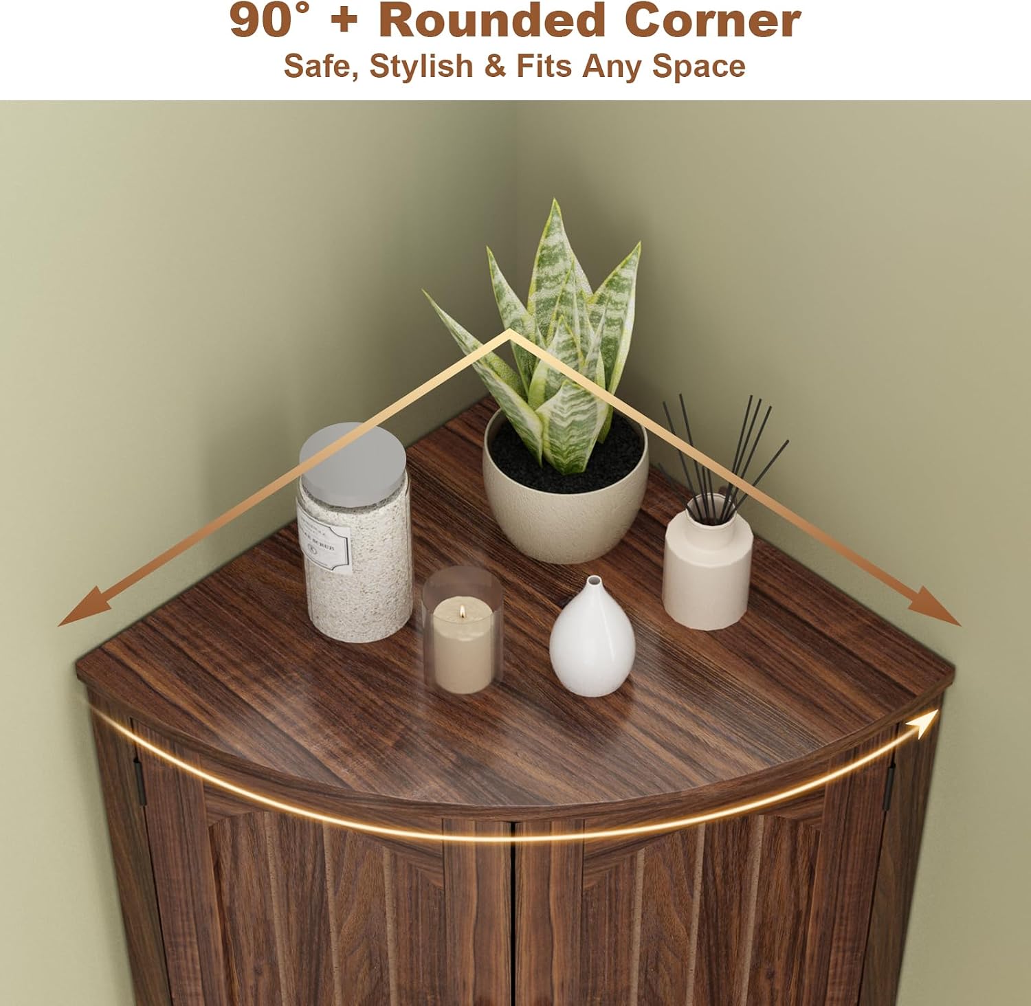 HOKYHOKY Tall Corner Cabinet, 64.7' Corner Storage Cabinet with 4 Doors and 5 Storage Shelves, Farmhouse Space Saver with Arched Door Design for Living Room, Kitchen, Bathroom, Office