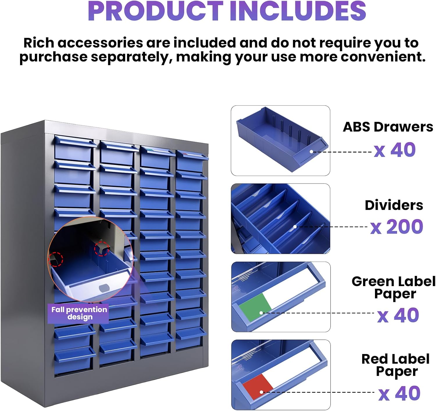 40 Drawers Stainless Steel Nut and Bolt Organizer, 21' D x 9' W x 25' H Parts Cabinet with Adjustable Shelves and Label Stickers, Bolt Organizer for Nuts Bolts Parts Screws Small Items