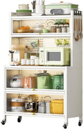 Bakers Storage Rack, Microwave Stand, Coffee Bar Cabinet with Hooks, Bakers Rack with Storage Drawer, Removable Portable Bar Table Cabinet with Wheels White One Size