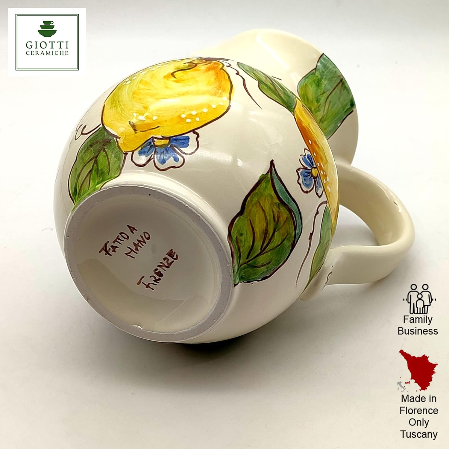 Italian Ceramic Pitcher Lemon - 16 oz Hand Painted Utensil Holder Or Carafe Design for Kitchen - Made in ITALY Tuscany - Italian Pottery Vase Jar for Wine - Home Decor Ceramics
