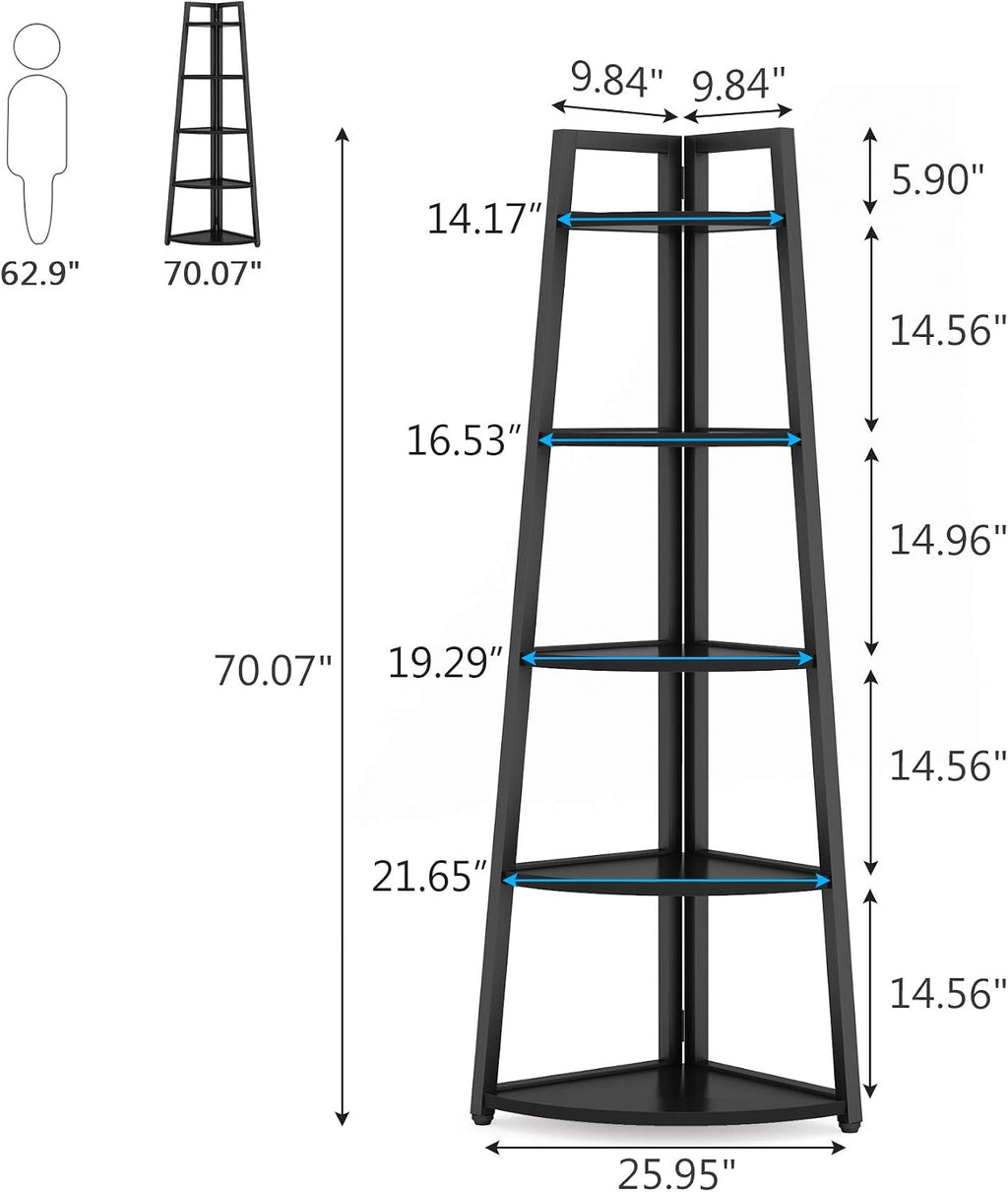 Tribesigns 5 Tier Corner Bookshelf and Bookcase, 70 inch Tall Corner Shelves Standing Shelving Unit Indoor Plant Stand for Living Room, Kitchen, Home Office (Black)