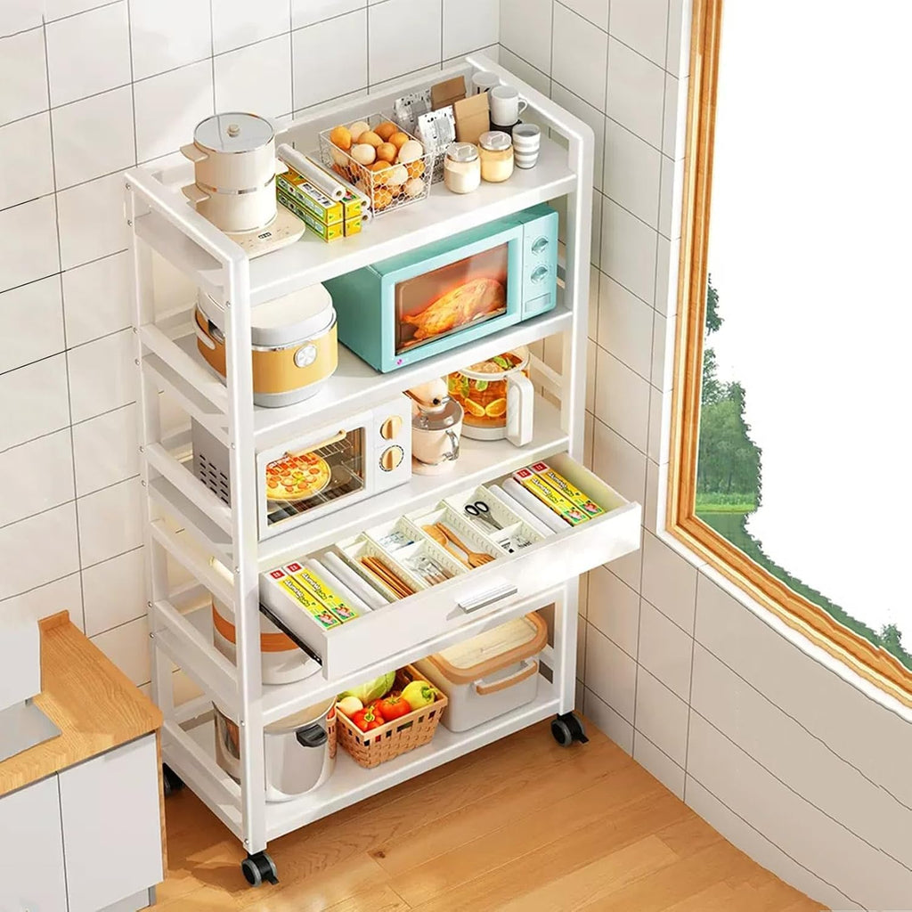Kitchen Floor Cupboard Tall Storage Cabinet with Flip Doors Adjustable Shelves Kitchen Storage Sideboard with Countertop Free Standing，Microwave Oven Rack, 3-Tier Baker's Rack with Drawer, M