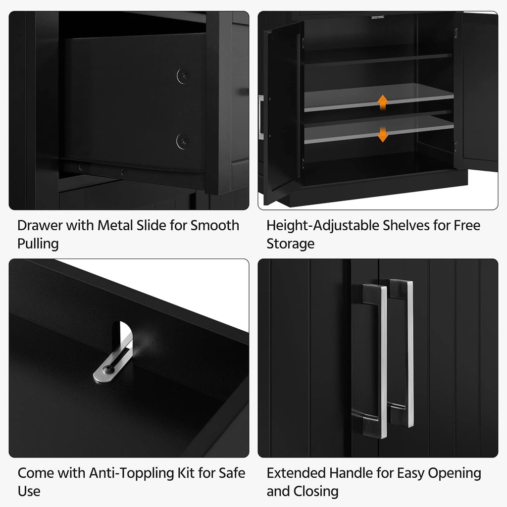 Yaheetech Kitchen Pantry Storage Cabinet with Drawer, Freestanding Pantry Cabinets with 2 Adjustable Shelves, 72.5' Tall Storage Cupboard for Kitchen/Dining Room/Bathroom/Hallway, Black