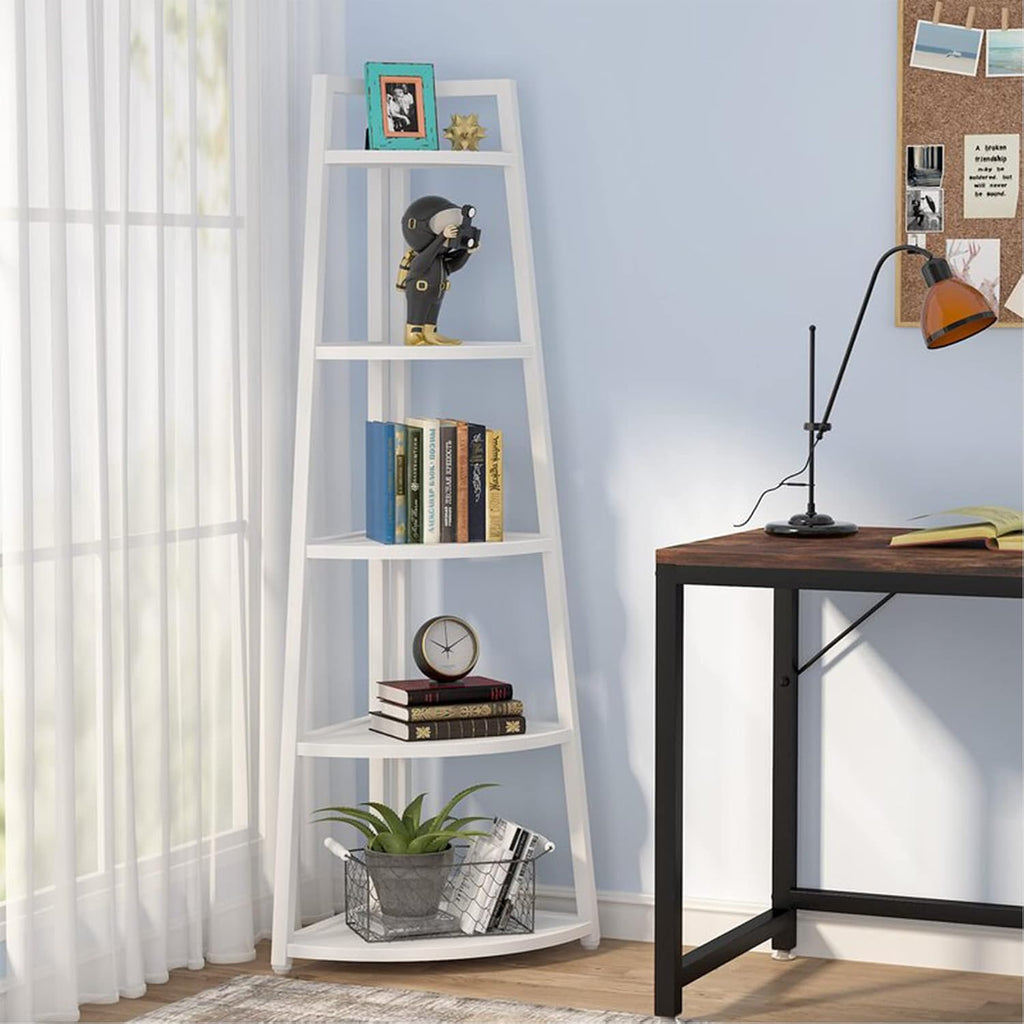Tribesigns 5 Tier Corner Bookshelf and Bookcase, 70 inch Tall Corner Shelves Standing Shelving Unit Indoor Plant Stand for Living Room, Kitchen, Home Office (White)