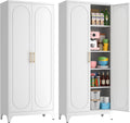 75' Tall White Metal Storage Cabinet with Doors & Adjustable Shelves, Heavy-Duty Pantry Cabinet for Kitchen, Garage, Home Office, Living Room & School