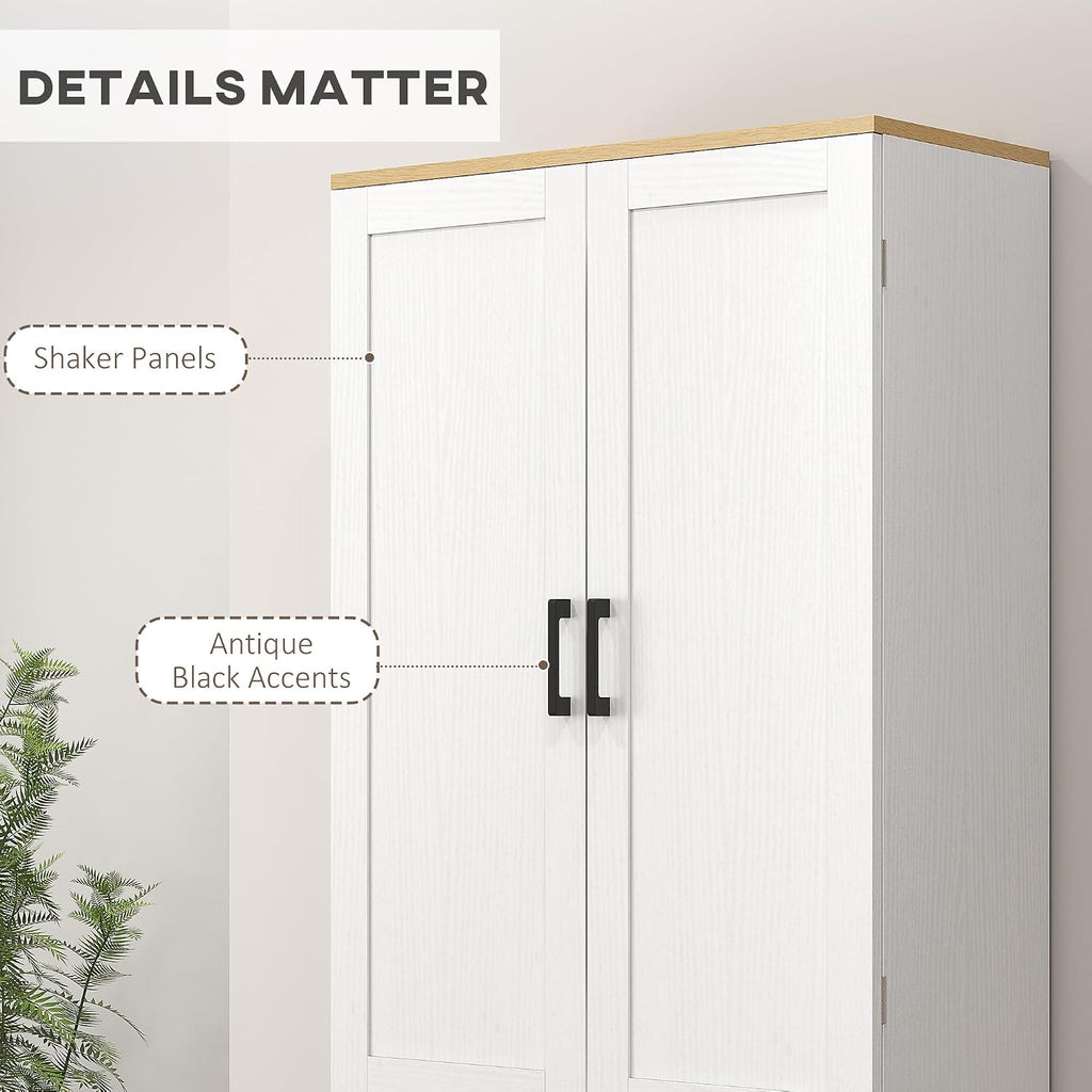 HOMCOM 67' Freestanding Kitchen Pantry, 4-Door Storage Cabinet Organizer with Adjustable Shelves, Kitchen Cabinet with Doors and Shelves, Distressed White