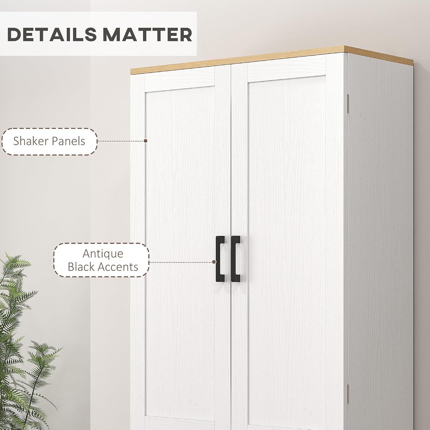 HOMCOM 67' Freestanding Kitchen Pantry, 4-Door Storage Cabinet Organizer with Adjustable Shelves, Kitchen Cabinet with Doors and Shelves, Distressed White