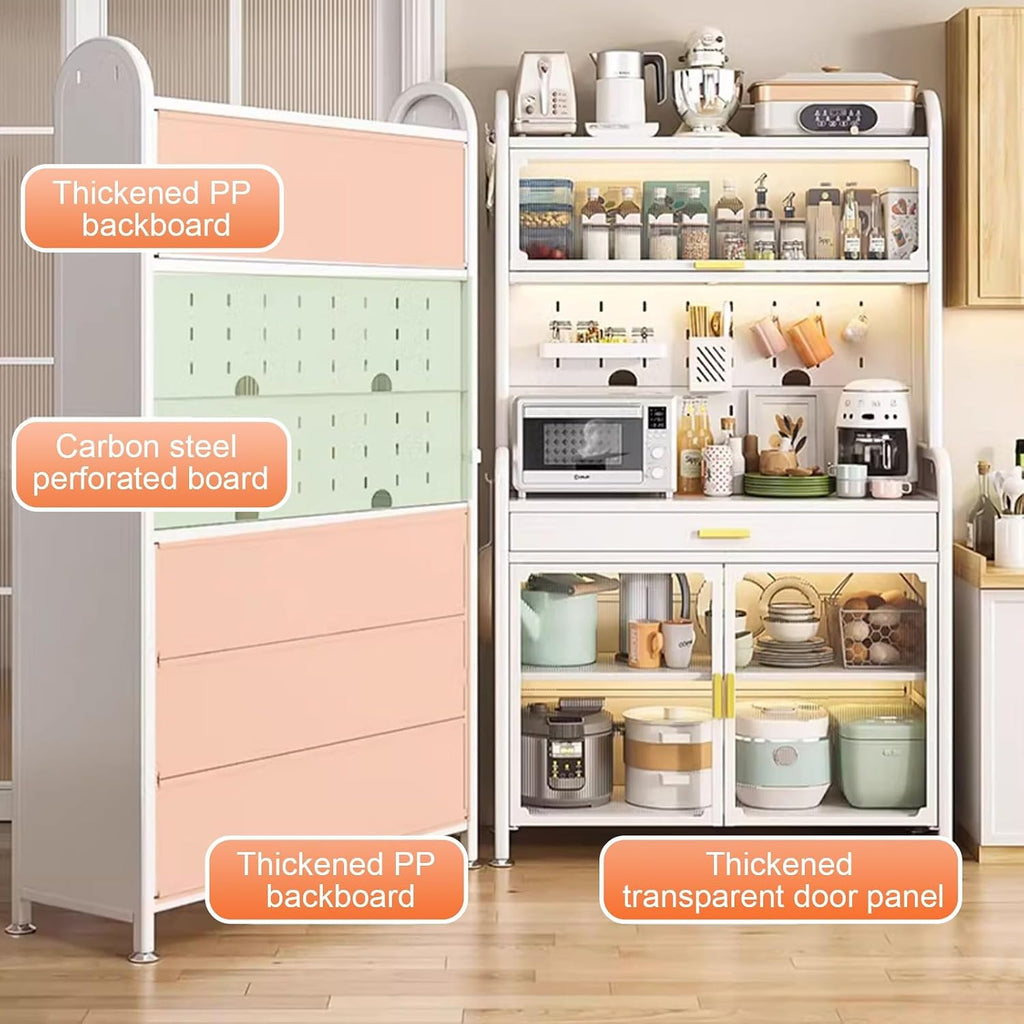 5-Tier Kitchen Bakers Rack with Drawers, Microwave Oven Stand with Storage Shelves, with Hooks*8, Storage Box*1, Chopstick Box*1(60cm)