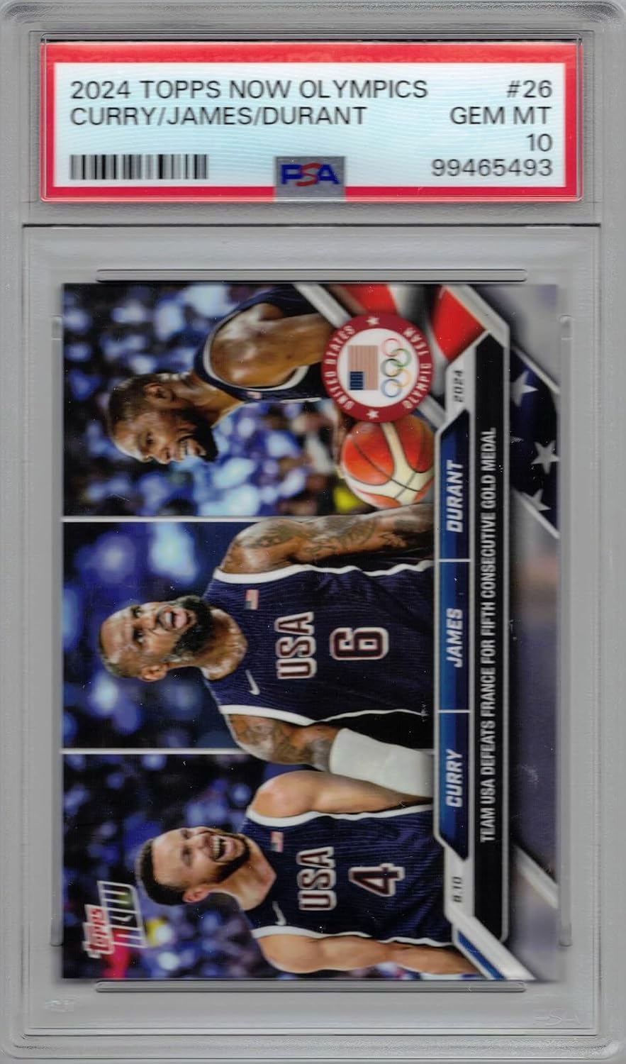 2024 Topps Now Olympics #26 Stephen (Steph) Curry LeBron James Kevin Durant Team USA Gold Medal Basketball Card Graded PSA 10 Gem Mint