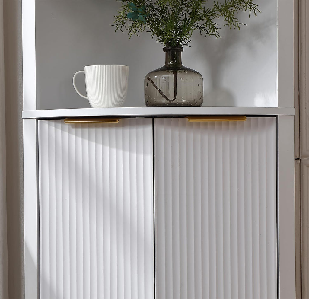 FOREST GRAVITY 64.57'' Tall Corner Cabinet with Shelves for Great Storage and Showcase,Storage Cabinet Double as Corner Liquor Cabinet with Pentagon Design for Livinng Room,Kitchen and Bathroom,White