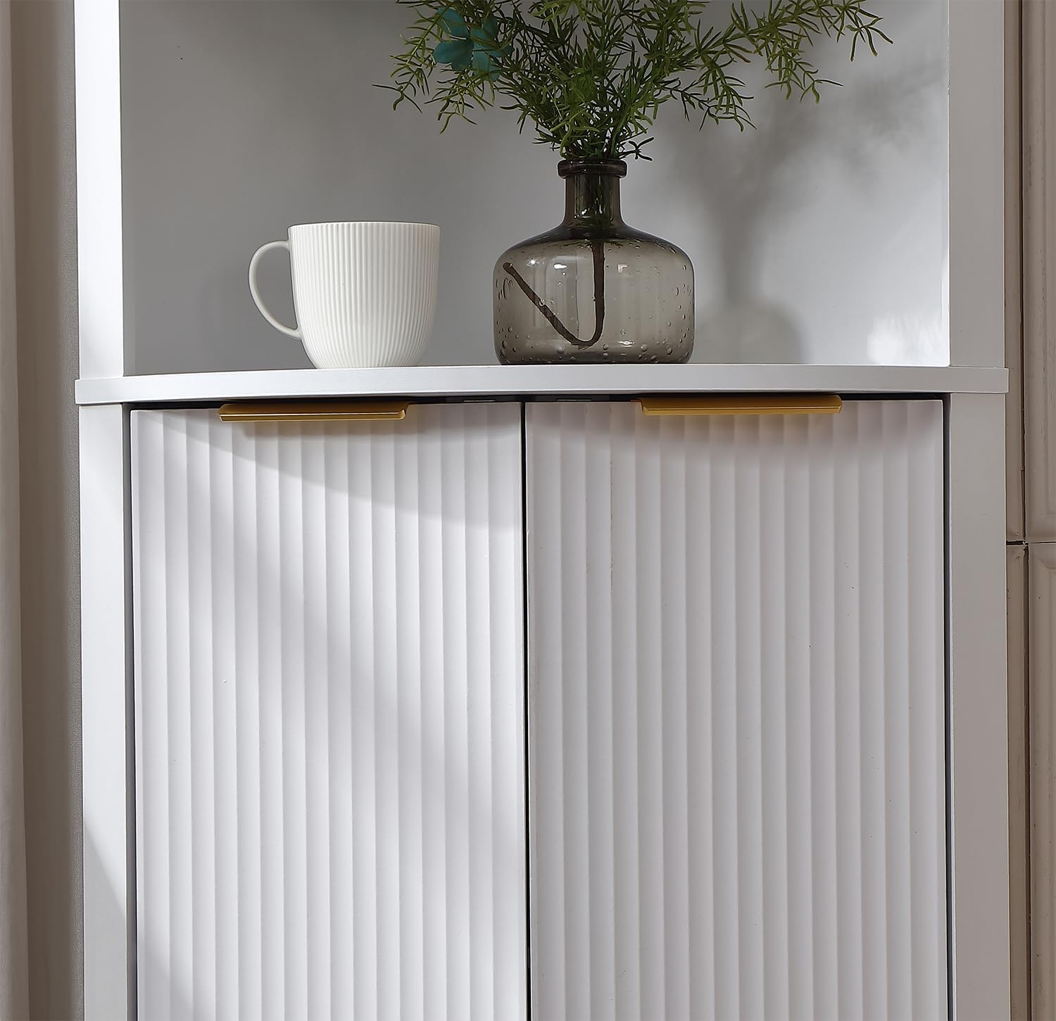 FOREST GRAVITY 64.57'' Tall Corner Cabinet with Shelves for Great Storage and Showcase,Storage Cabinet Double as Corner Liquor Cabinet with Pentagon Design for Livinng Room,Kitchen and Bathroom,White
