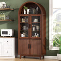 FiveWillowise Kitchen Pantry Cabinet with Glass Doors - Arched Design, Solid Wood Legs, Artistic Fluted Door, Adjustable Shelves, 70.8' Curved Storage Cabinet for Kitchen, Dining Room