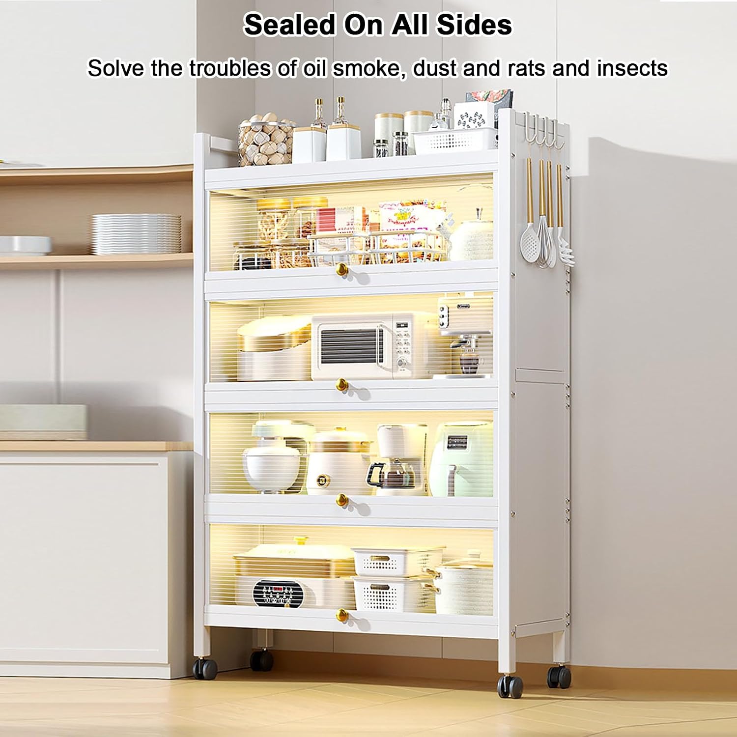 4-Tier Kitchen Pantry Storage Cabinet, Coffee Bar Baker's Rack with Drawer, Flip Door Design, Space-Saving Kitchen Organizer, 40Cm/15.7In, Modern Home Storage Solution