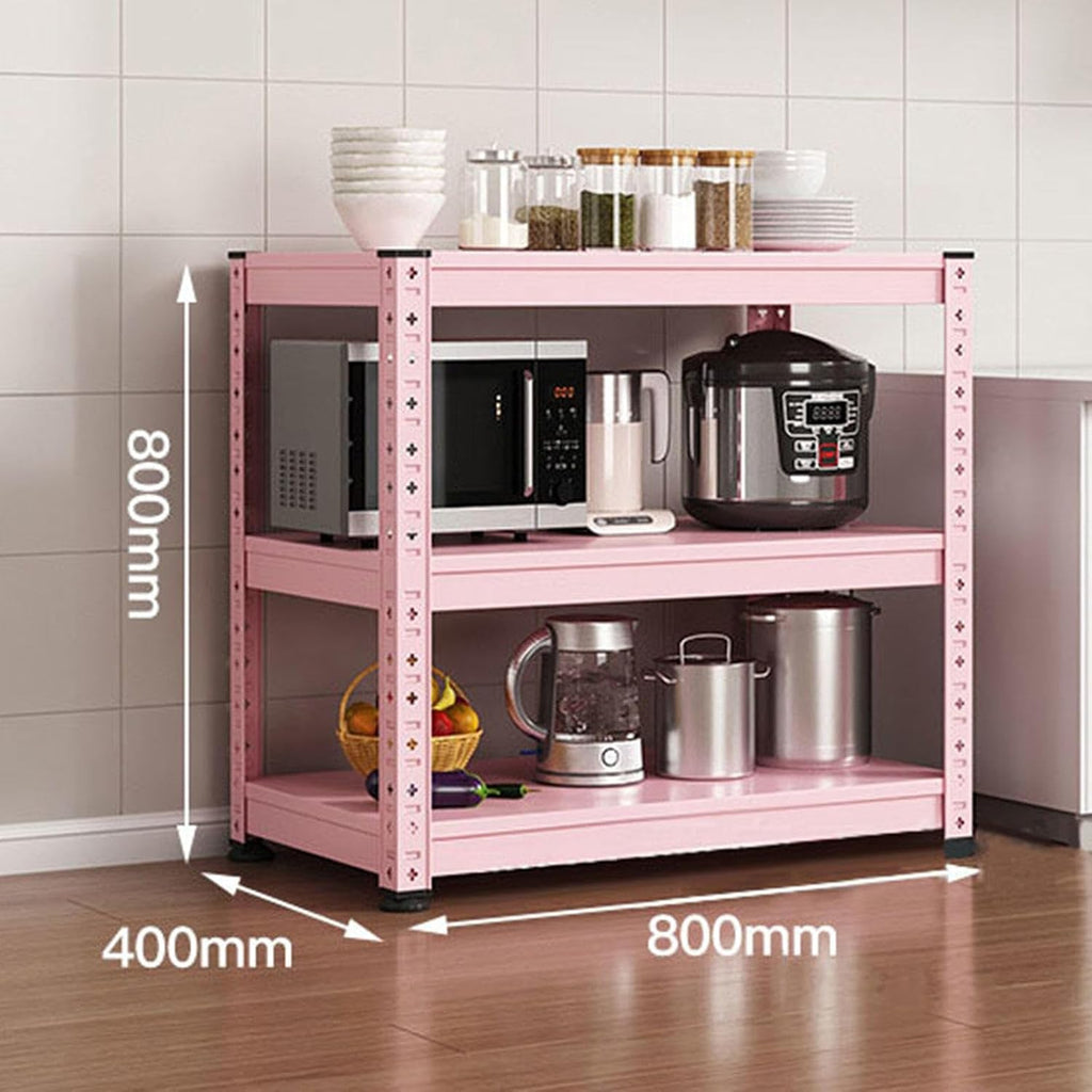 3-Tier Utility Shelves Metal Storage Shelves Garage Shelving Unit Adjustable Free Standing Kitchen Storage Shelf Rack, 31.5' H x 15.8' W,Pink-31.5' L
